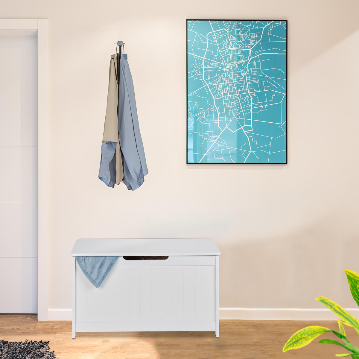 TRUHLA Bílá úložná s víkem MDF - bílá, kompozitní dřevo (80/40cm) - Relaxdays
