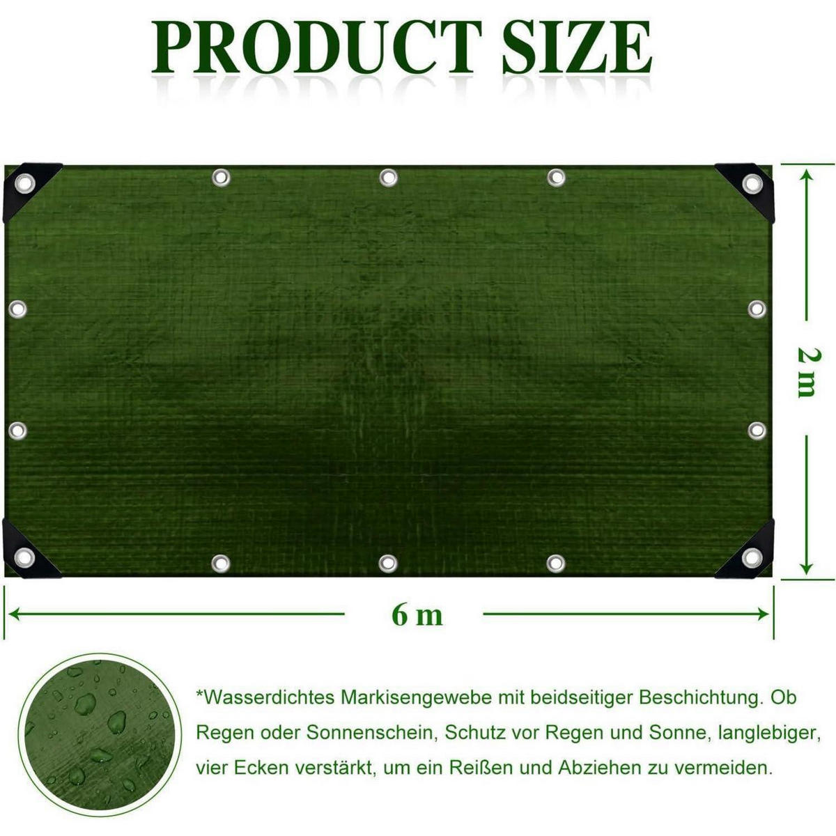 GEWEBEPLANE mit Ösen Grün 2 x 6 m - Grün, Kunststoff (600/10/200cm)