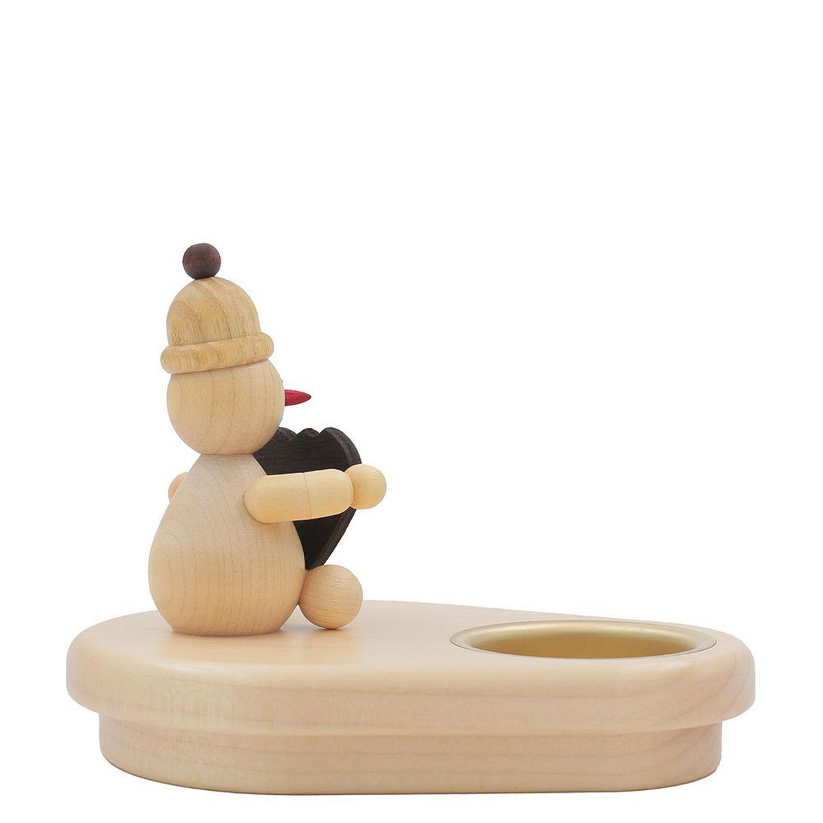 HOLZFIGUR Schneemann mit Teelicht und Lebkuchenherz 13/9 cm - Multicolor, Holz (13/1/0.1cm)