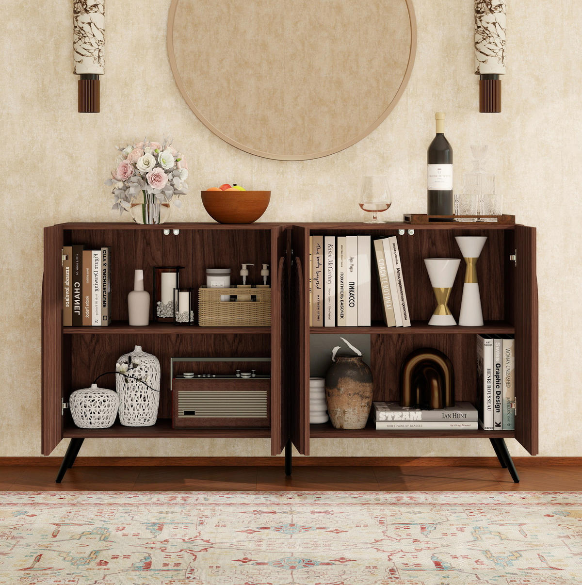 SIDEBOARD 150/38/83 cm walnussbraun aus Holzwerkstoff mit verstellbaren Einlegeböden - Walnussfarben, Holzwerkstoff (150/83/38cm) - OKWISH