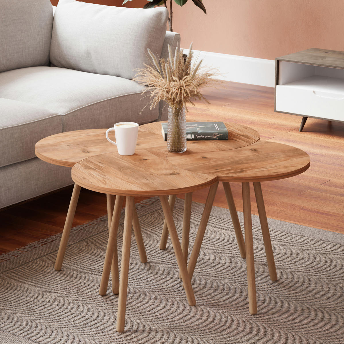 COUCHTISCH SET Højer 4-teilig 45/32/48 - Braun, Holzwerkstoff (32/45/48cm) - [en.casa]