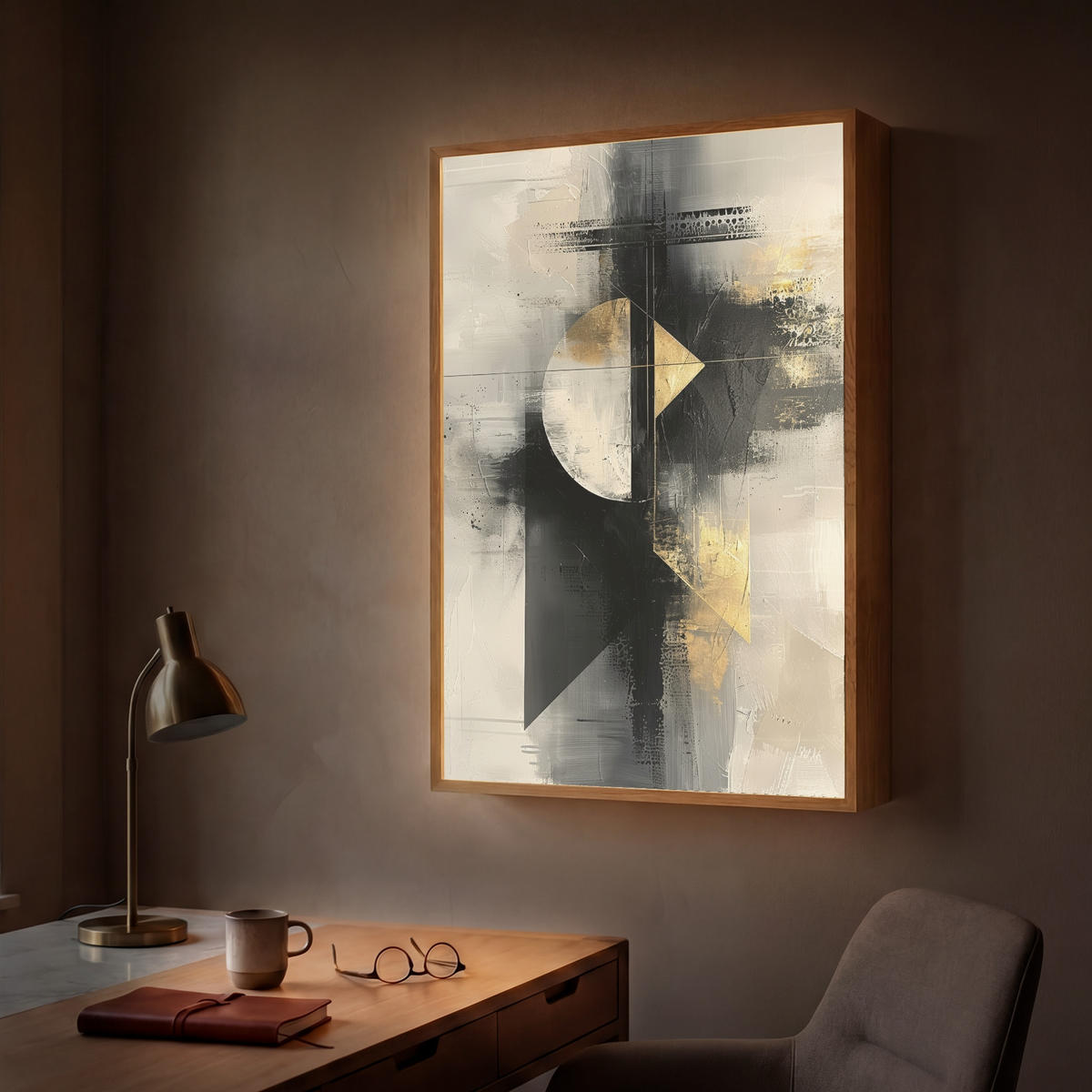 WANDLEUCHTE MIT AKKU Abstrakt - Schwarz - Farbe - Modern 60x90 cm - Grau, Holzwerkstoff (60/90/8cm) - OnlyWow