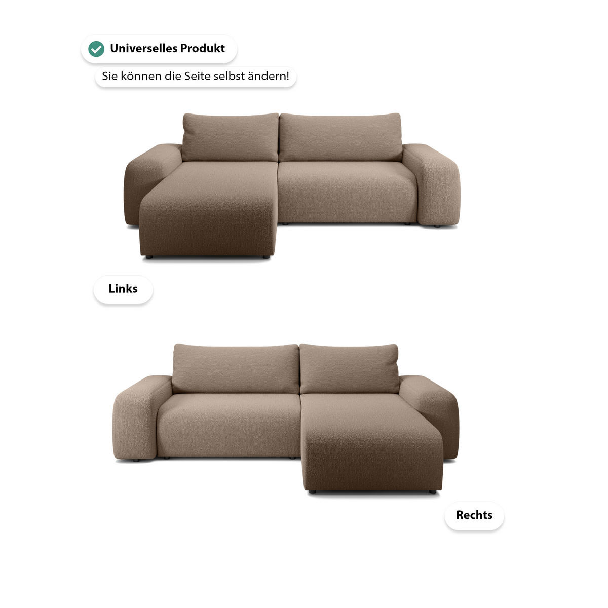 ECKSOFA Bornim Universelle Brown (Anthology 4) - Braun, Textil (294/185cm) - Fedve