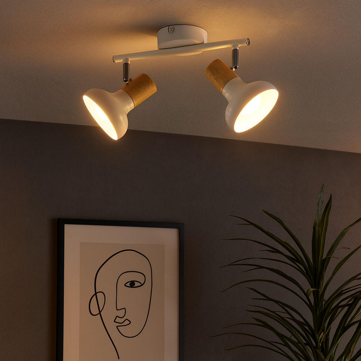 LED DECKENLEUCHTE Holzoptik Weiß 2-Flammig - Weiß, Metall (35.5/13/16cm) - Wofi