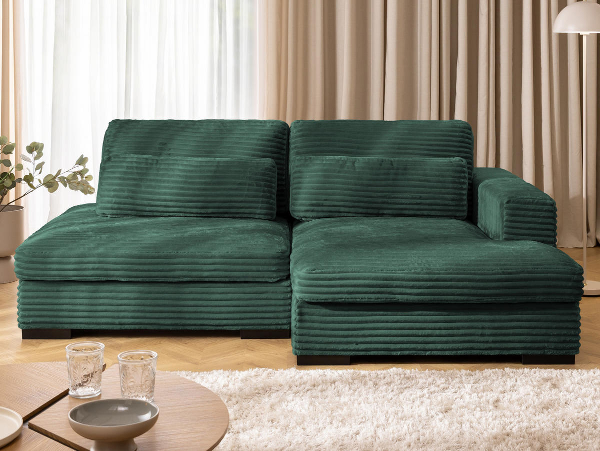ECKSOFA Wolke mit tiefer Sitzfläche, Schlaffunktion und praktischem Bettkasten aus weichem Grün Cordstoff - Schwarz/Grün, Holz/Kunststoff (225/162cm) - S-Style