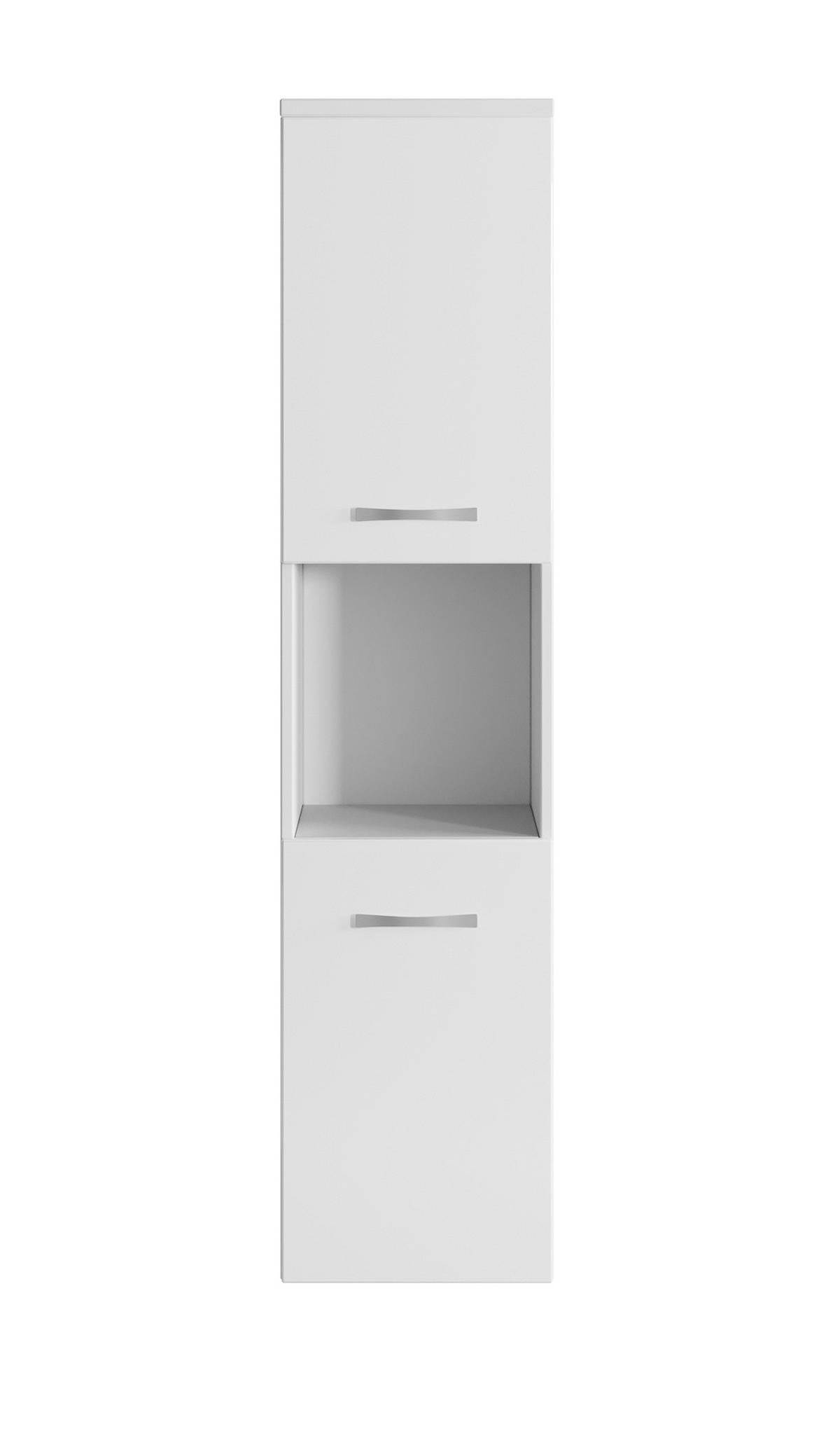 BADEZIMMERSCHRANK Montreal mit 2 Türen Weiß Hochglanz - 30 x 30 x 130 cm - Weiß, Holz (30/131/30cm) - Badplaats