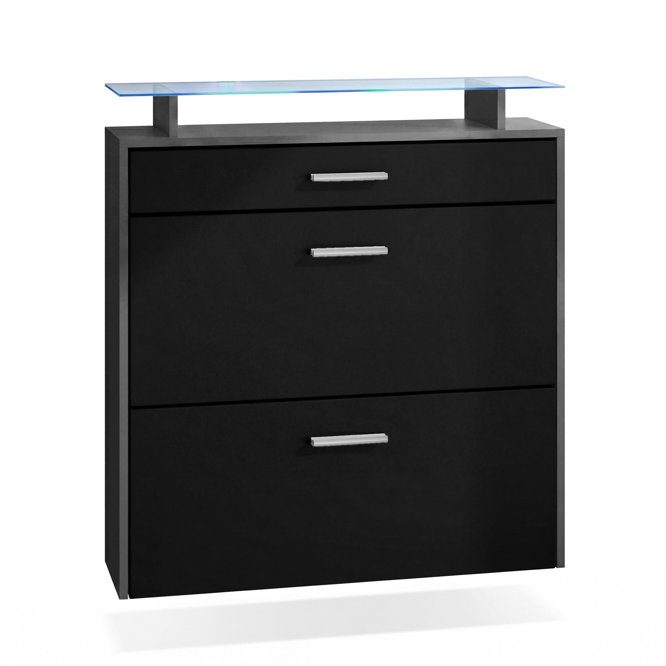 SCHUHSCHRANK Malea Fronten in Schwarz matt - Schwarz, Holzwerkstoff (89/96/23cm) - Vladon