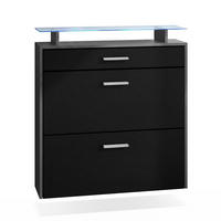 SCHUHSCHRANK Malea Fronten in Schwarz matt - Schwarz, Holzwerkstoff (89/96/23cm) - Vladon