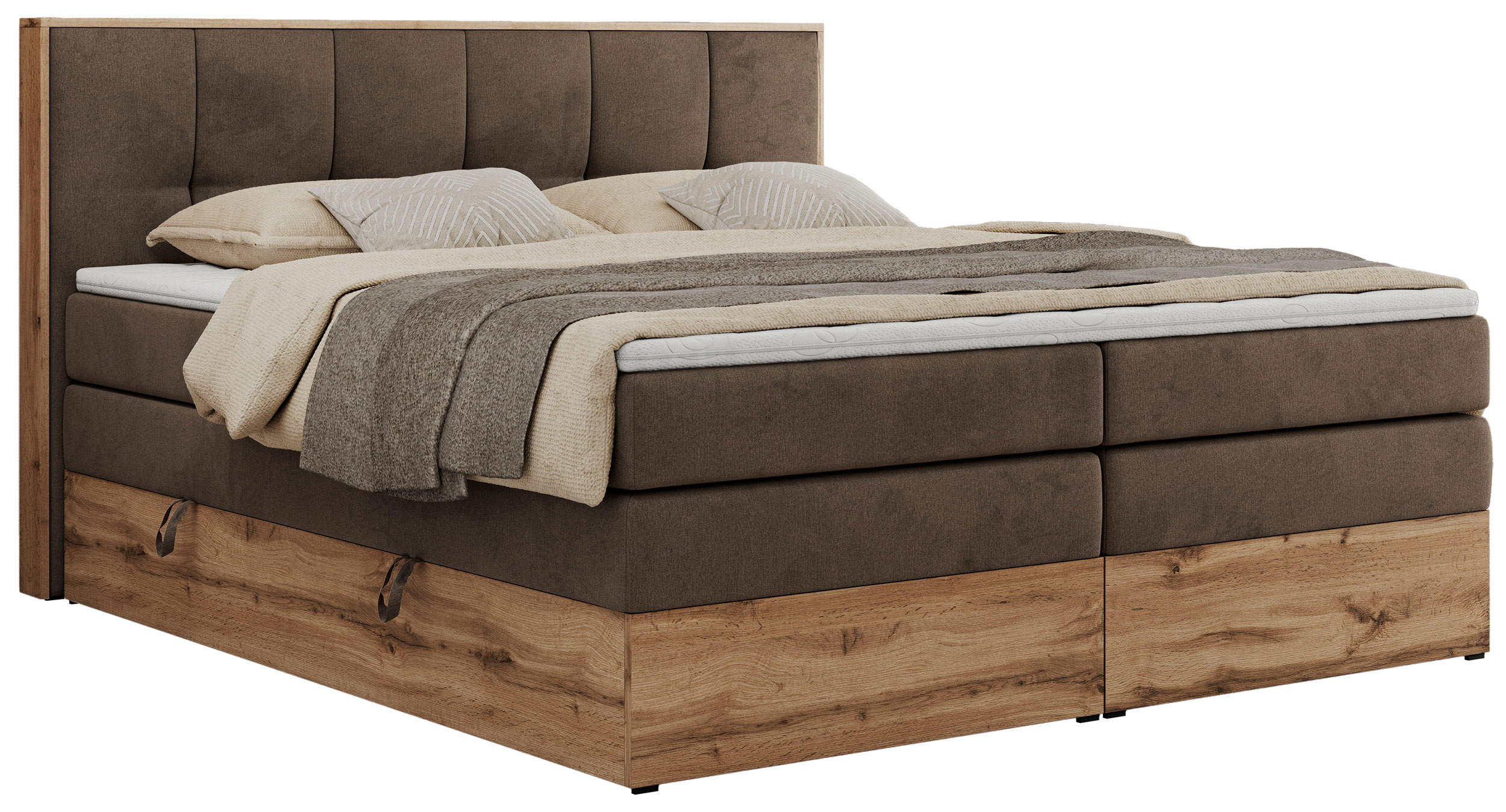 BOXSPRINGBETT ALBERO 1 KING 120/200 Braun Velvet - H3 - Braun, Holz/Textil (120/200cm) - MKS