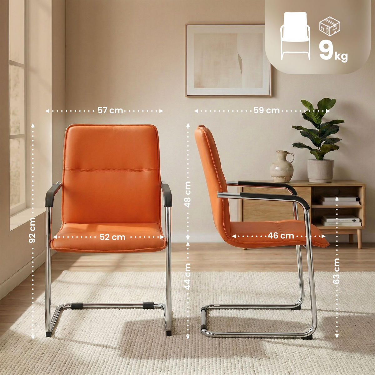 SCHWINGSTUHL 2 Lederlook Orange - Orange, Textil/Metall (57/92/59cm) - CLP