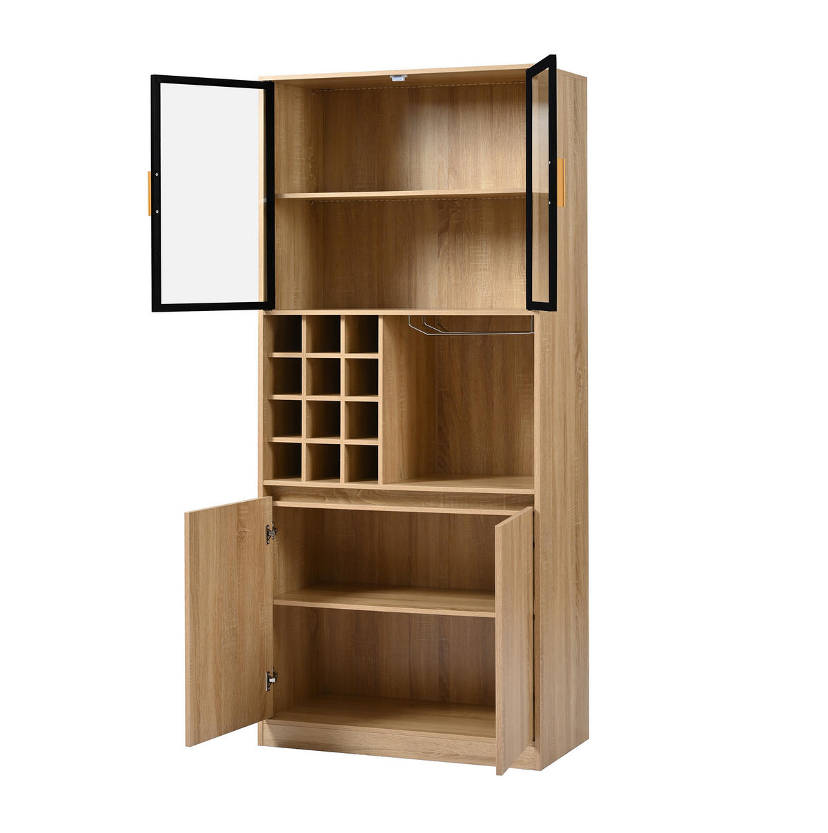 VITRINE 180 cm aus MDF mit Glastüren und LED-Beleuchtung Natur - Naturfarben, Holzwerkstoff (80/180/40cm) - Modenvie