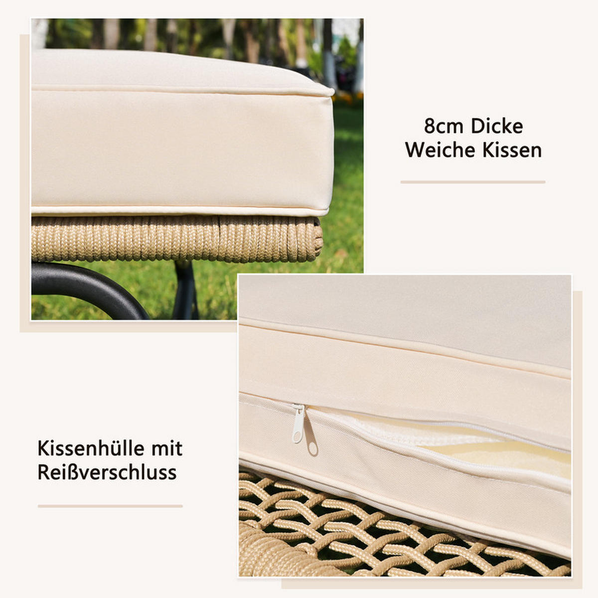 GARTENLOUNGE-SET BEIGE L-förmig mit Seilgeflecht und Tisch - Beige, Textil - BLACKCUP