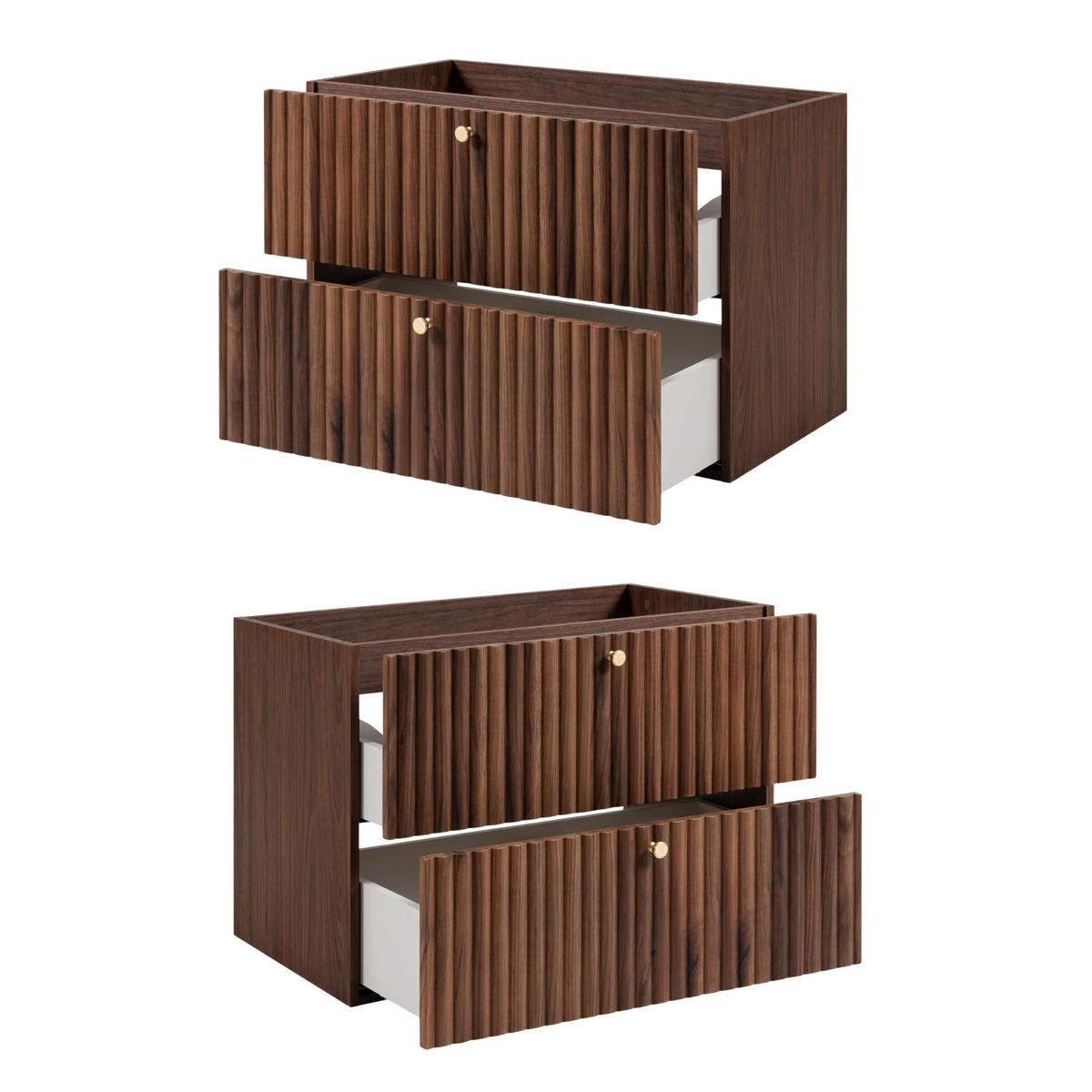 WASCHBECKENUNTERSCHRANK BELLO geriffelt Walnuss 80/57/46 cm - Walnussfarben, Holzwerkstoff/Metall (80.2/57/46cm) - Rodan