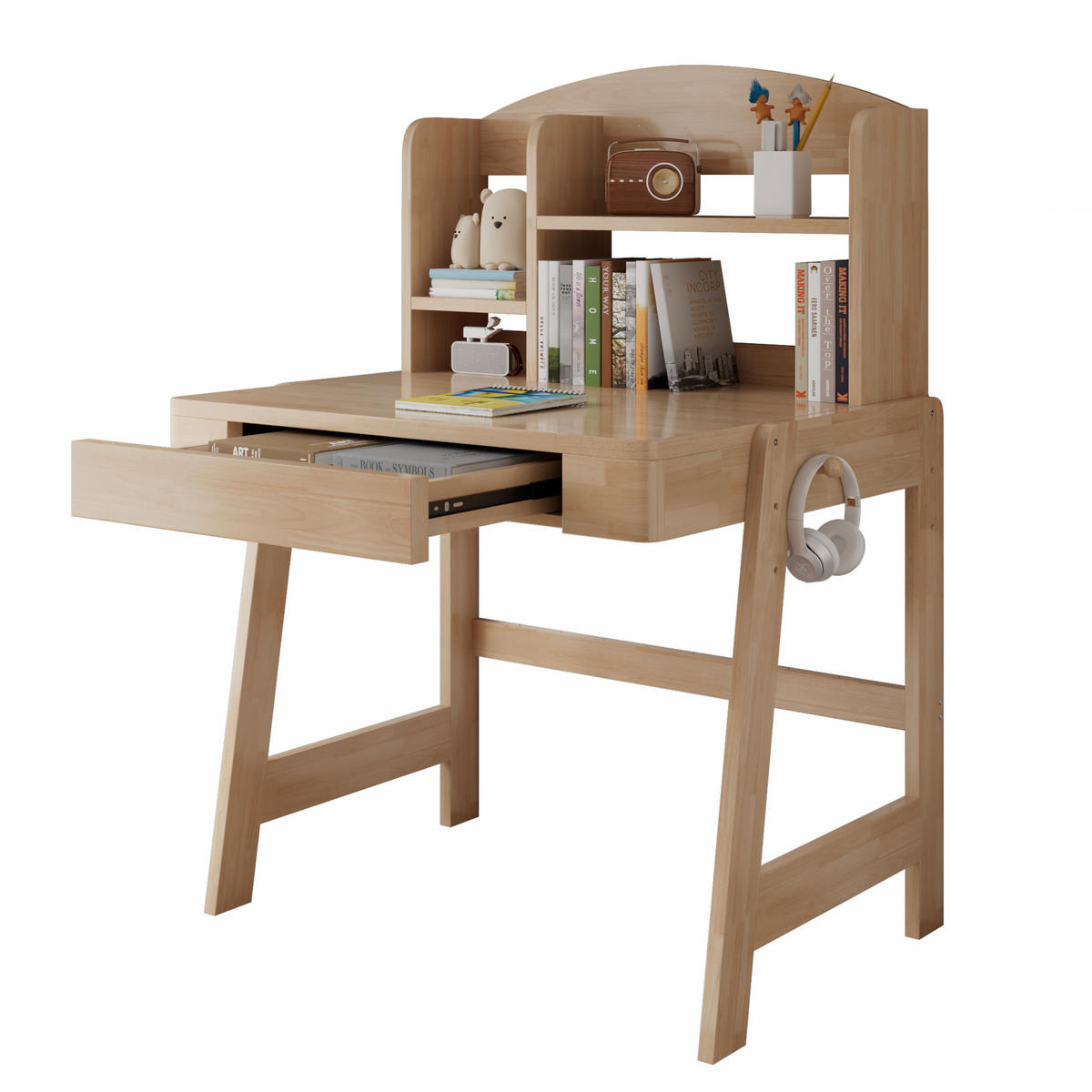 SCHREIBTISCH Naturfarben 88/60/118 cm höhenverstellbar Massivholz mit Schublade - Naturfarben, Holz (88/60/118cm) - PANGIVO