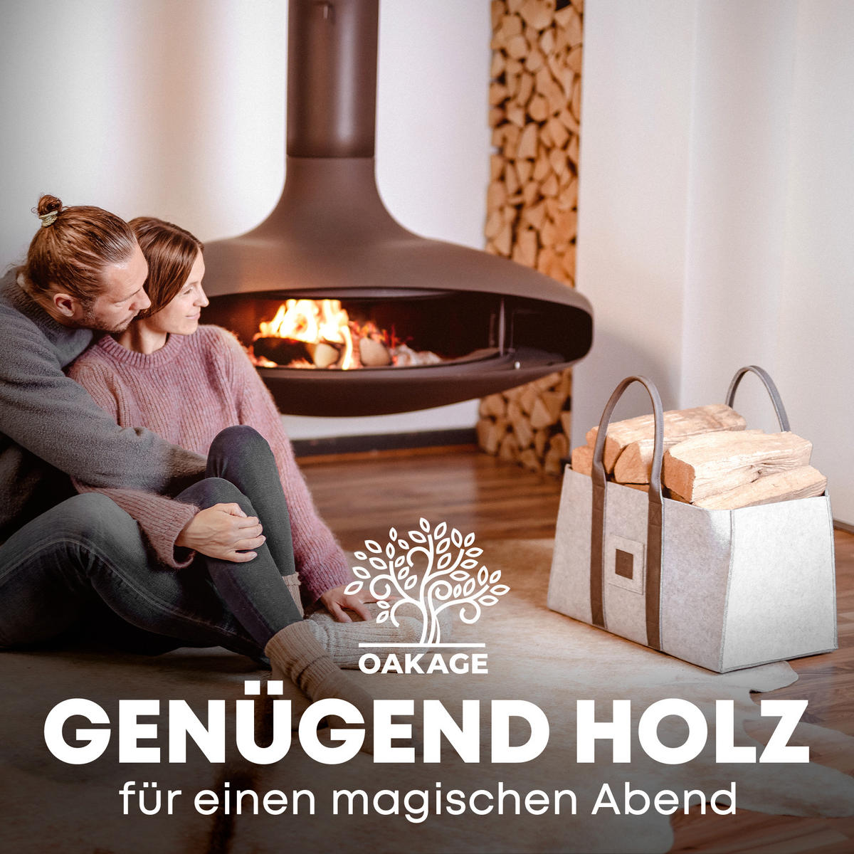 KAMINHOLZKORB SinglePack Filz 50/32/30 cm - Grau, Textil (32/30/50cm) - OAKAGE