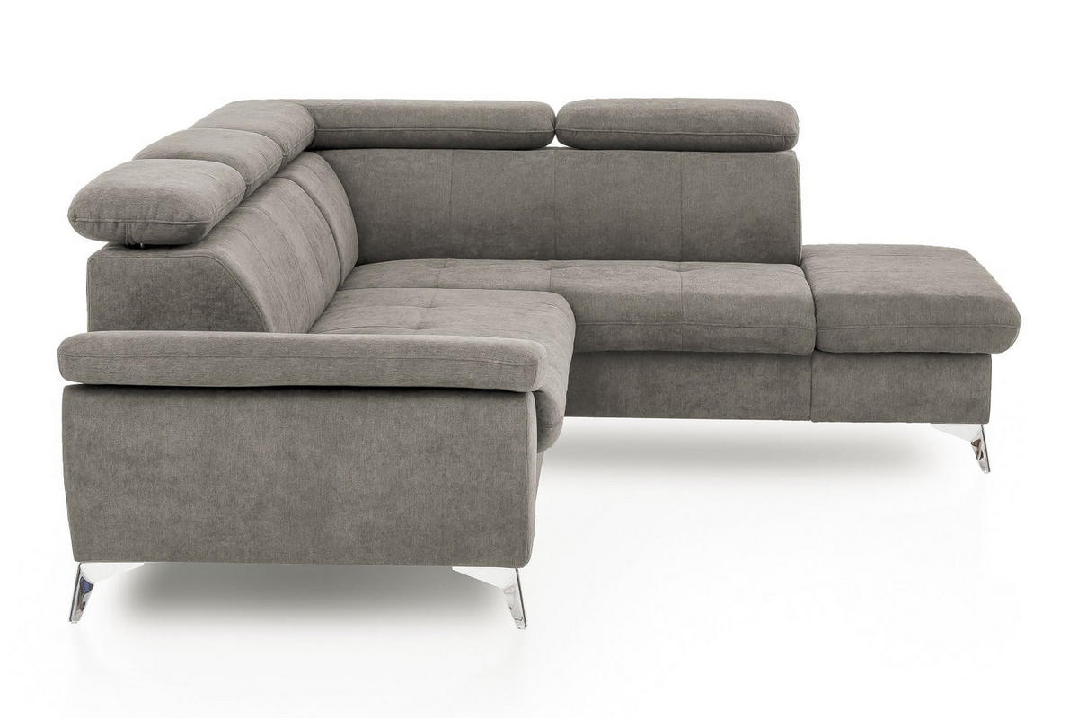 ECKSOFA mit Schlaffunktion und praktischem Bettkasten - Chromfarben/Grau, Textil/Metall (209/256cm) - Cotta