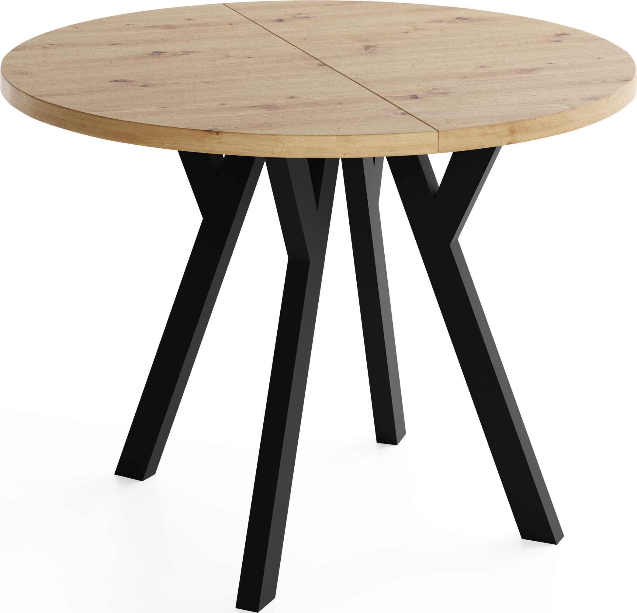 ESSTISCH Vero rund ausziehbar verlängerbar, Eiche Artisan Hellbraun 80-130/80/77 cm - Schwarz/Eiche Artisan, Holz/Holzwerkstoff (80/80/77cm) - WFL GROUP