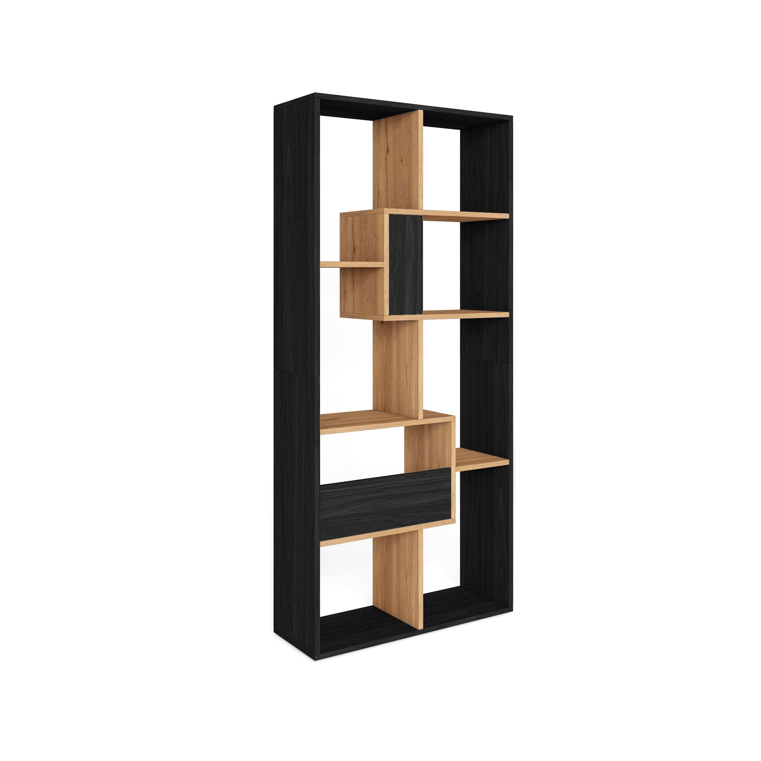 REGAL Bibliothek, Schwarz und Eiche, 67/31/162cm - Eichefarben/Schwarz, Holzwerkstoff (67/162/31cm) - Skraut Home