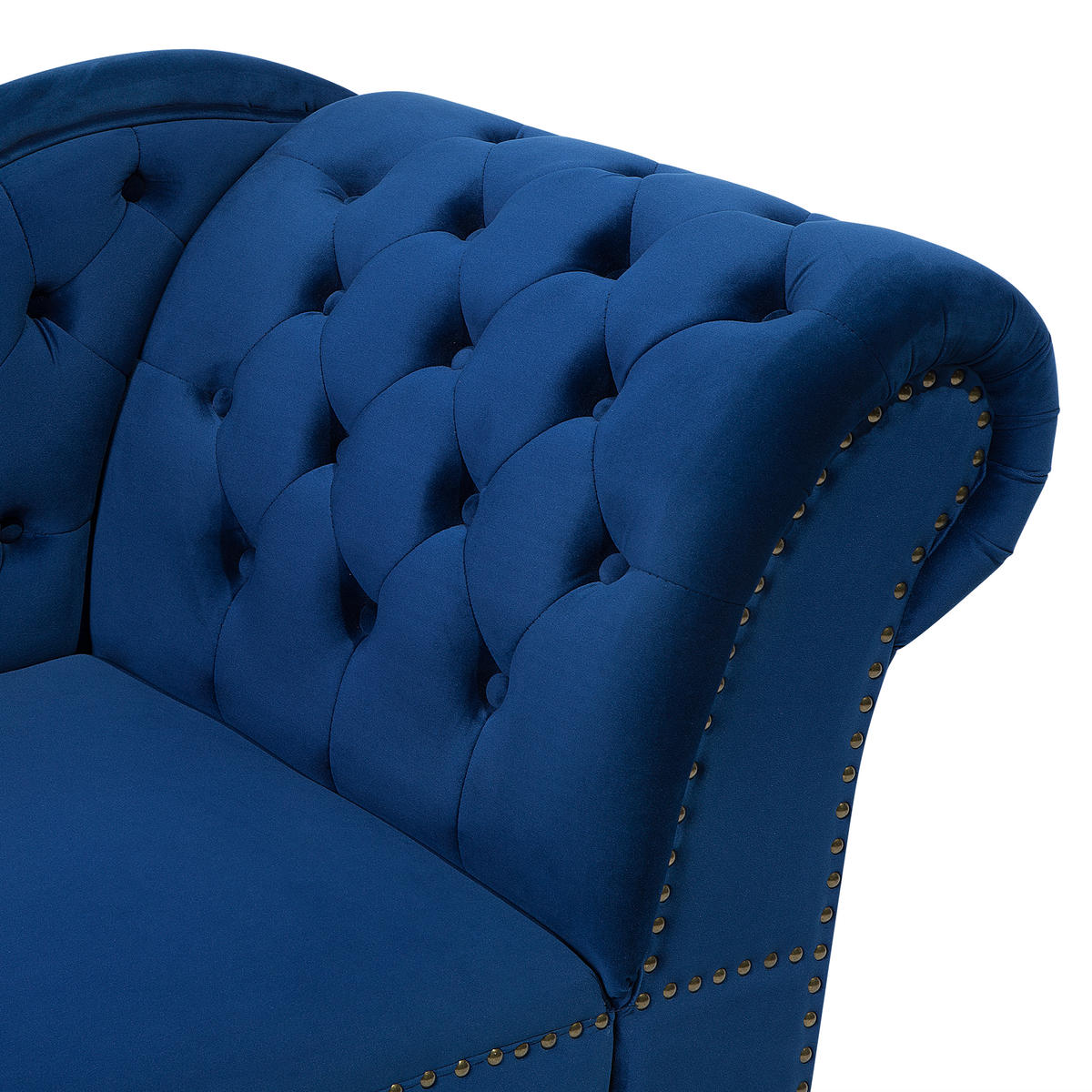 CHAISELONGUE Samtstoff blau rechtsseitig Nimes - Blau/Dunkelbraun, Textil (170/79/61cm) - Beliani