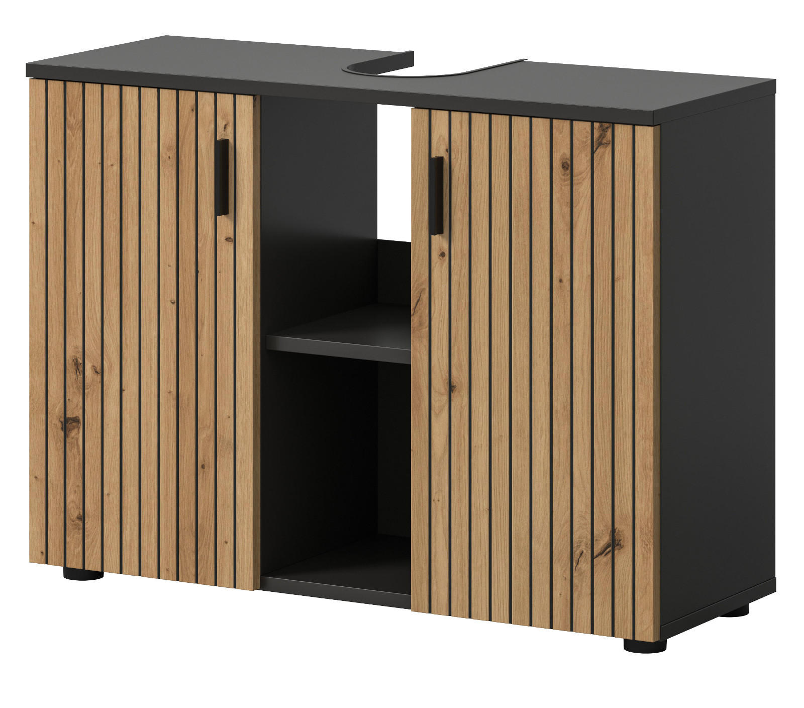 Inn.Furn Waschbeckenunterschrank Eiche Artisan, Grau 80x59x30 cm
