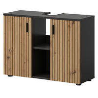 WASCHBECKENUNTERSCHRANK Eiche Artisan, grau 80 cm, Badezimmer Unterschrank mit Rillen-Optik - Schwarz/Eiche Artisan, Holzwerkstoff/Kunststoff (80/59/30cm) - Inn.Furn