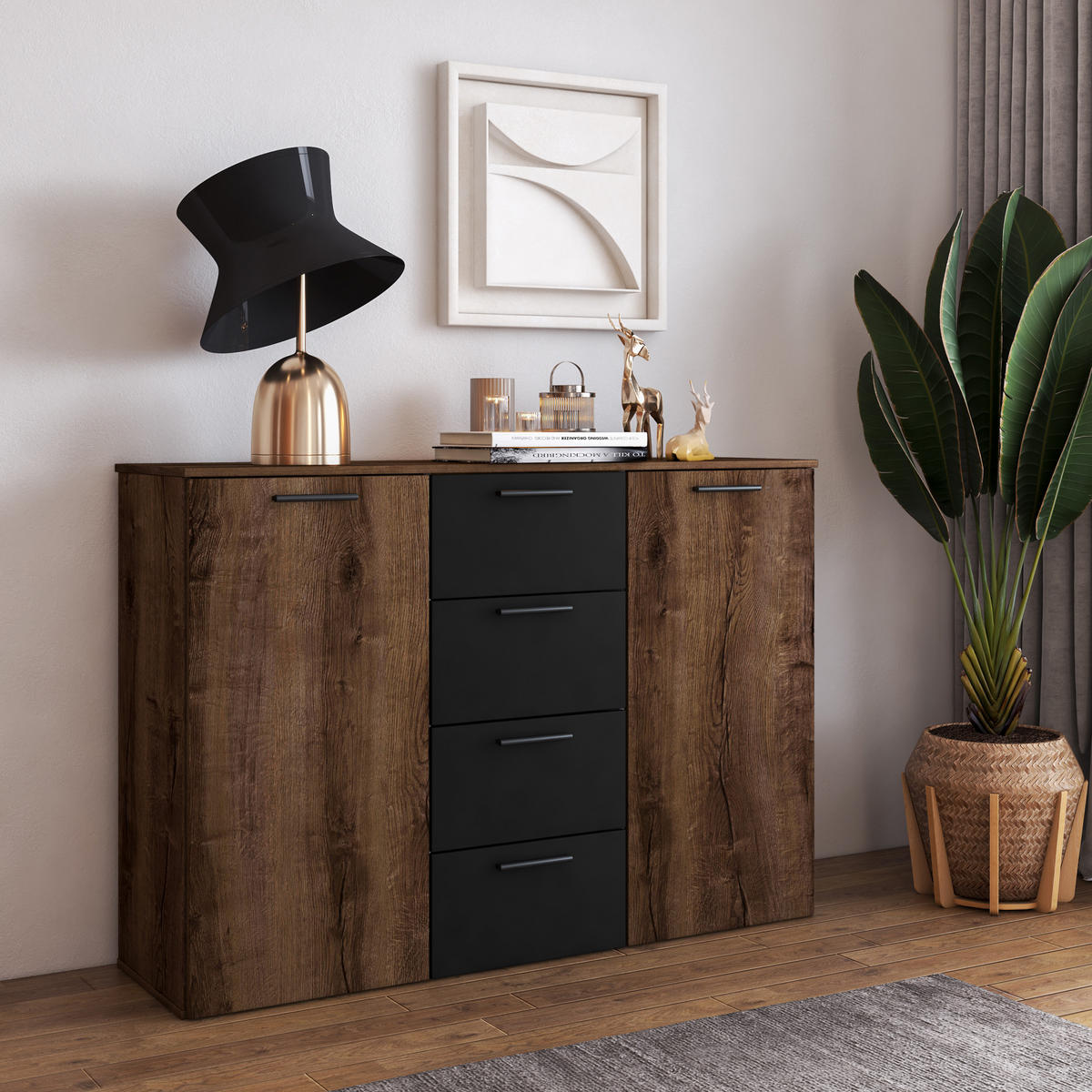SIDEBOARD BETTINA 132/93/38 cm mit 4 Schubladen und 2 Türen Multicolor - Multicolor, Holzwerkstoff (132/93/38cm) - MASSENO