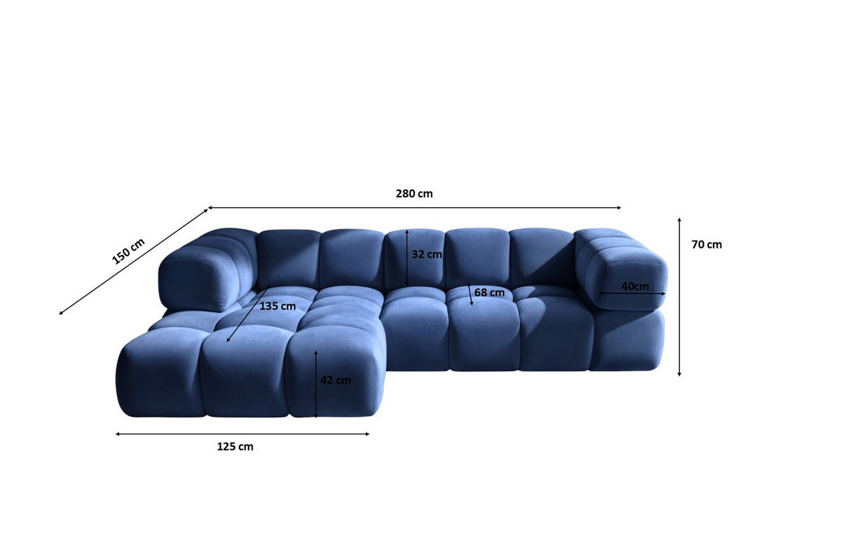 ECKSOFA L-Form Averro, stoff Bluvel, Tintenblau, Links - Blau, Holz (280/150cm) - Kaiser Möbel