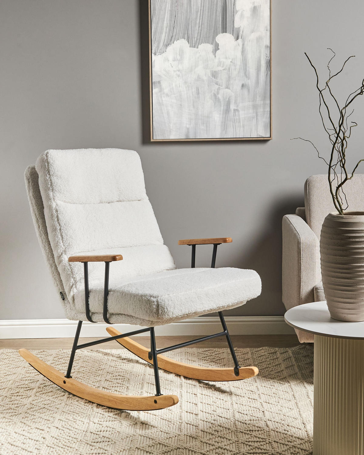 SCHAUKELSESSEL Cremeweiß Eskelin - Schwarz/Weiß, Textil (58/103/97cm) - Beliani