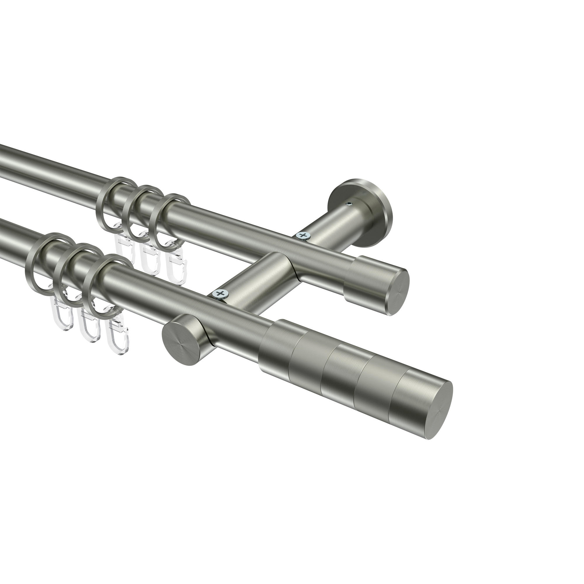 GARDINENSTANGEN-SET Platon Mavell 520 cm (geteilt in 4 x 130 cm), 2-läufig, 20 mm Ø Edelstahl-Optik - Edelstahlfarben/Silberfarben, Metall (520cm) - INTERDECO