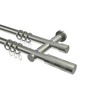 GARDINENSTANGEN-SET Platon Mavell 520 cm (geteilt in 4 x 130 cm), 2-läufig, 20 mm Ø Edelstahl-Optik - Edelstahlfarben/Silberfarben, Metall (520cm) - INTERDECO