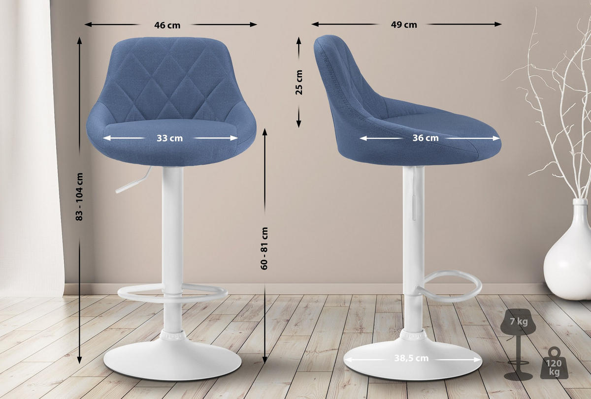 BARHOCKER Stoff Blau - Blau/Weiß, Textil/Metall (46/83/49cm) - CLP