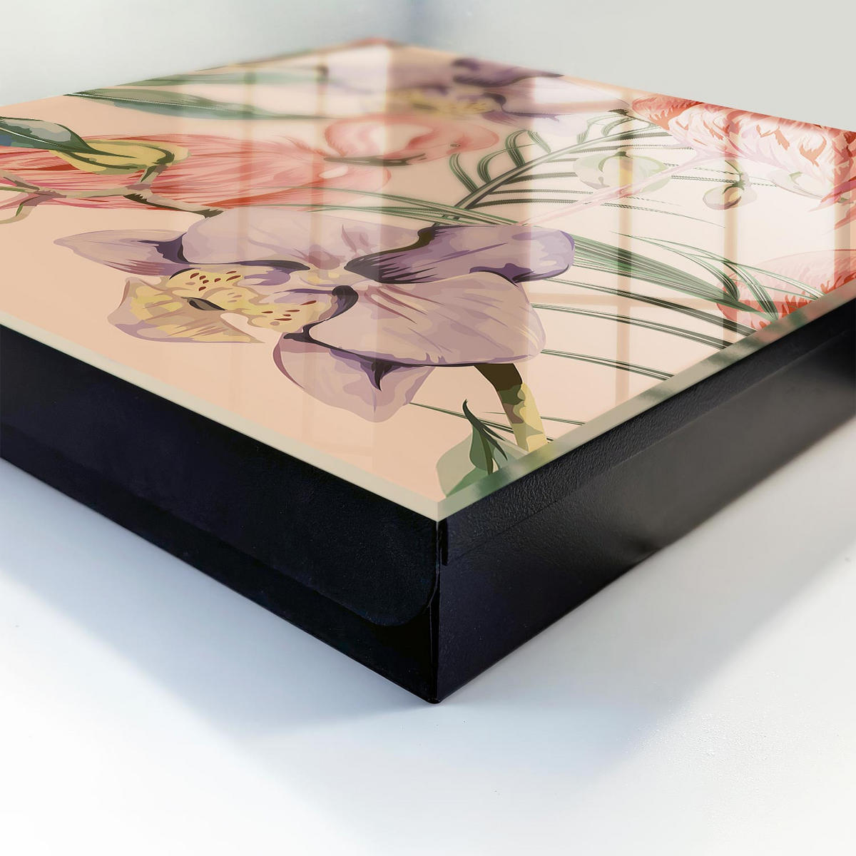 SCHLÜSSELBOX Schwarz 30x30 cm- Türöffnung nach rechts - Exotische Eleganz - Pink, Metall (30/30/5cm) - TULUP