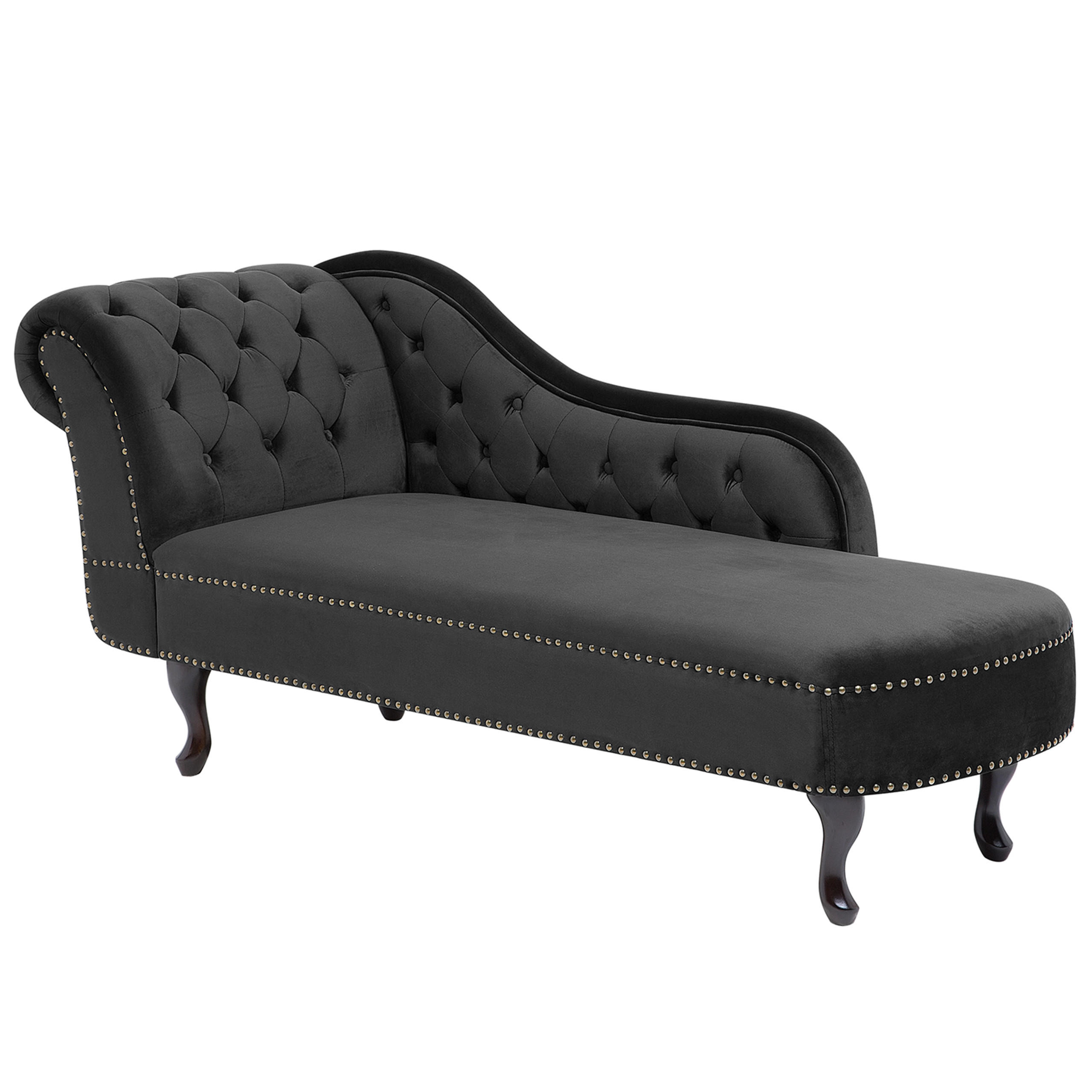 CHAISELONGUE Samtstoff schwarz linksseitig Nimes - Schwarz, Textil (170/79/61cm) - Beliani