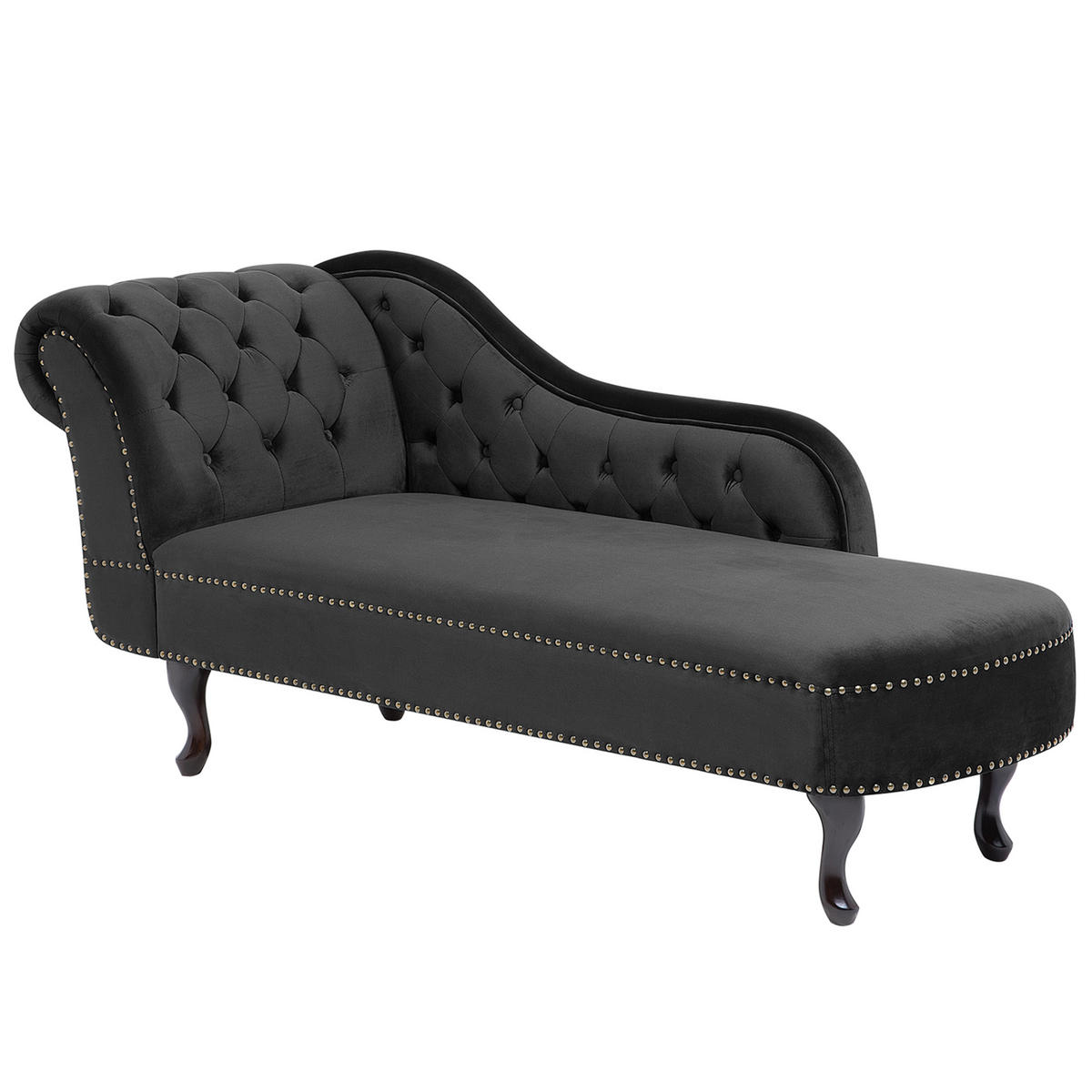 CHAISELONGUE Samtstoff schwarz linksseitig Nimes - Schwarz, Textil (170/79/61cm) - Beliani
