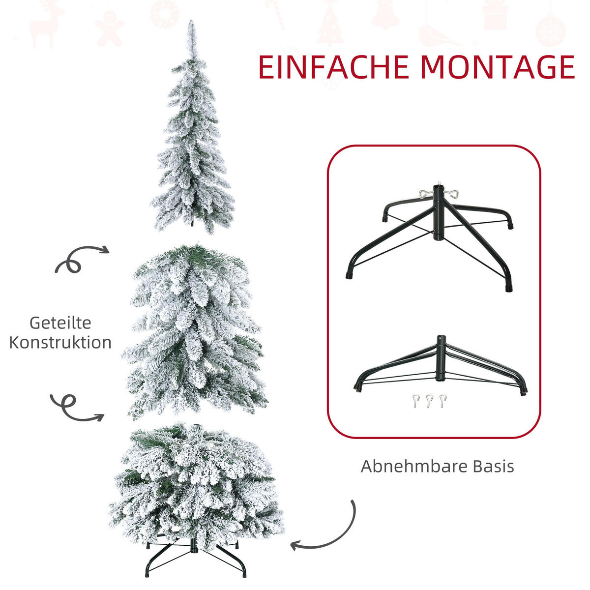 WEIHNACHTSBAUM DE-41620 180 cm, 523 Zweige, Kunstschnee, schlank - Grün, Kunststoff (180cm) - ComfortXL