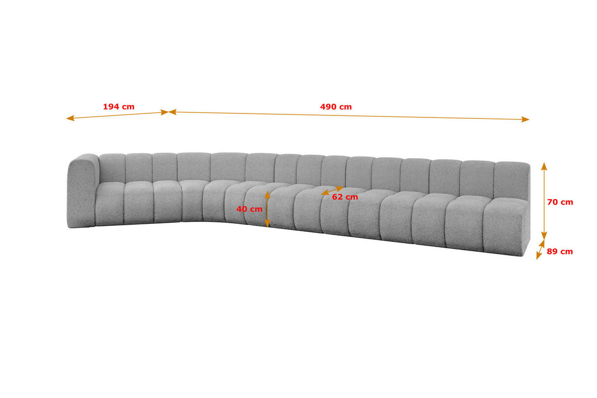 ECKSOFA modulares Sofa Karex-L3 - 490x194x70 cm Hellgrau - Hellgrau, Holzwerkstoff/Textil (490/194cm) - ALTDECOR