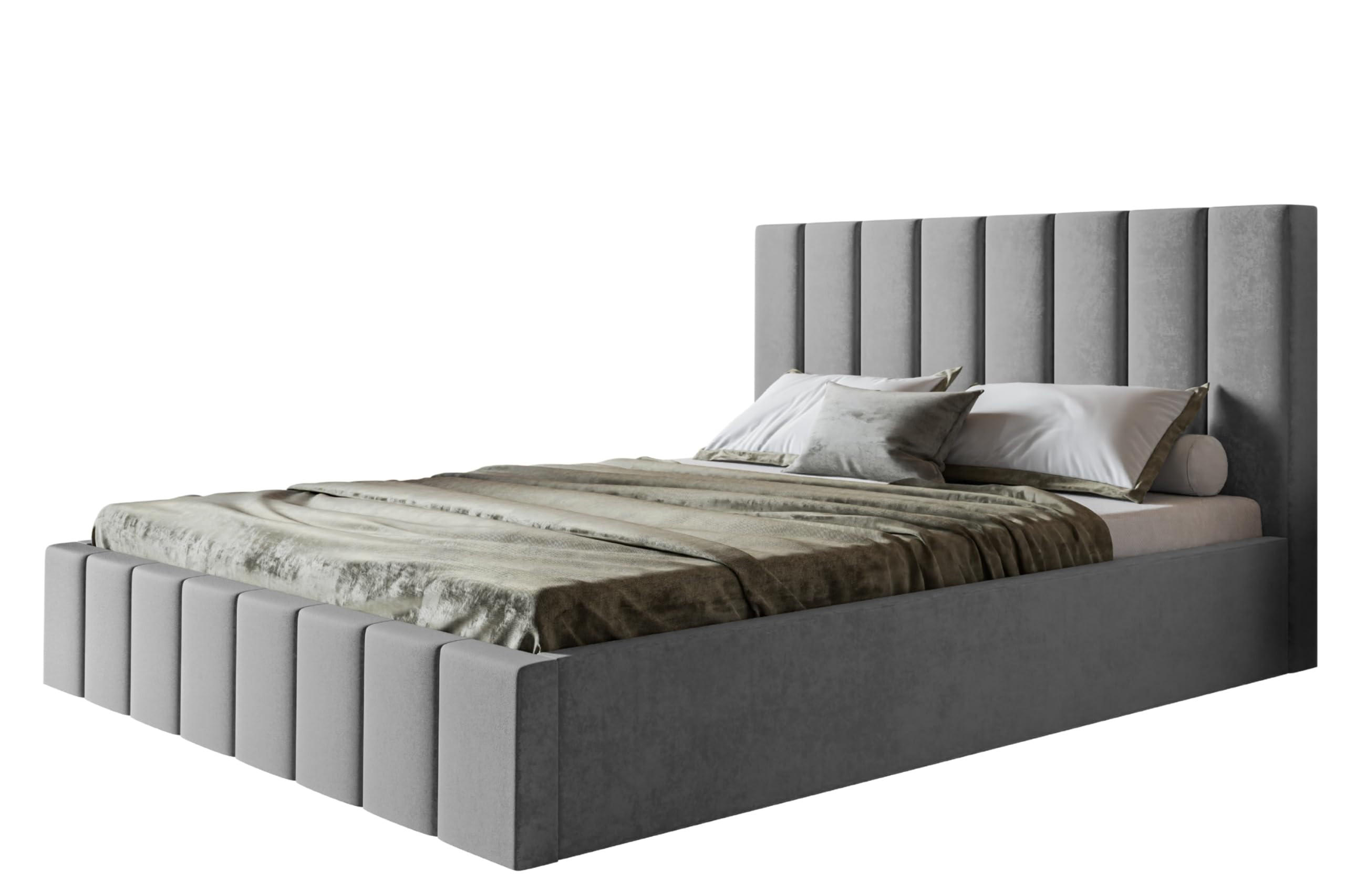 BETT 140x200 - Polsterbett mit Bettkasten und Holzrahmen - Modern Betten - Weicher Jasminstoff - Kollektion Toledo - Grau - Grau, Holz/Textil (140/200cm) - Alpi-Möbel