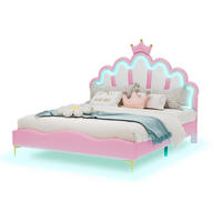 KINDERBETT 140/200 cm Rosa mit krönendem Kopfteil und LED-Beleuchtung - Rosa, Kunststoff (140/200cm) - OKWISH