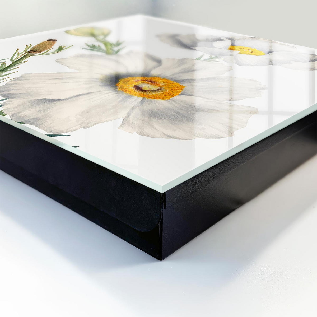 SCHLÜSSELBOX Schwarz 30x30 cm- Türöffnung nach rechts - Blumen Natur - Weiß, Metall (30/30/5cm) - TULUP