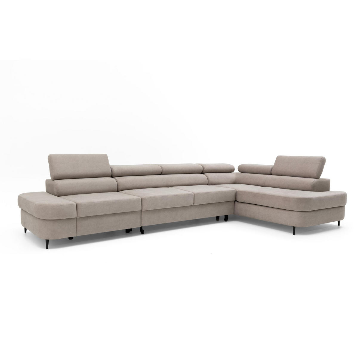 ECKSOFA PRIAM MAXI L-Form Rechts mit Schlaffunktion 125x195 Velours Beige - Beige/Schwarz, Holz/Textil (350/203cm) - Muffo