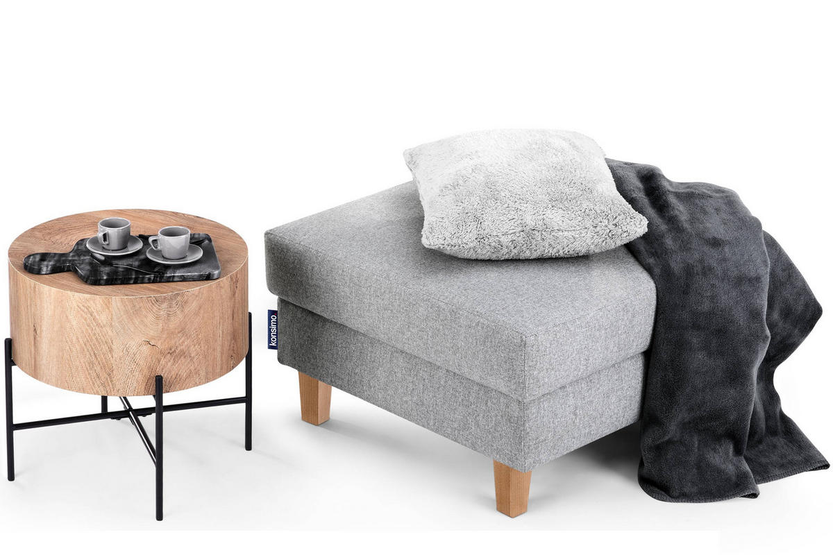 SITZHOCKER ERISO Polsterhocker aufklappbarer, Strukturstoff, hellgrau - Hellgrau/Braun, Textil (71/43/71cm) - KONSIMO®