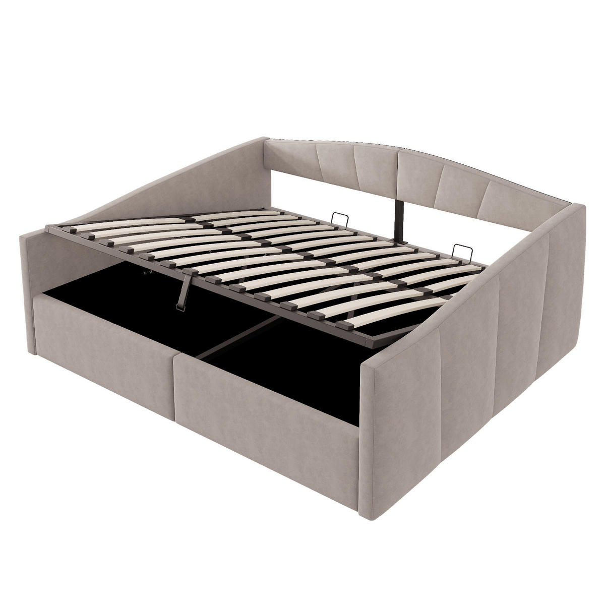 BETT 140/200 cm mit hydraulischer Lagerung und Lattenrost Hellgrau - Hellgrau, Leder (140/200cm) - OKWISH