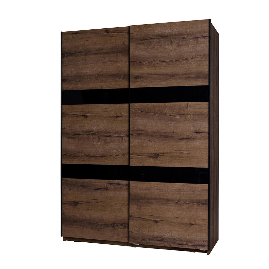 Ravio Schwebetürenschrank Braun, Schwarz Hochglanz 150x215x69 cm