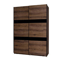SCHWEBETÜRENSCHRANK Martin 150/215/69 2-türig - Schwarz Hochglanz/Schwarz, Holzwerkstoff/Metall (150/215/69cm) - Ravio