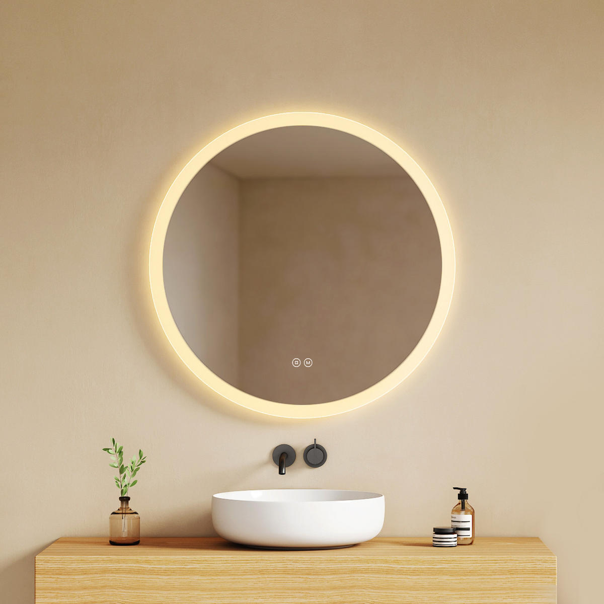 KOUPELNOVÉ ZRCADLO s osvětlením Ø 70 cm - průhledná, sklo (70/70/3.5cm) - EMKE