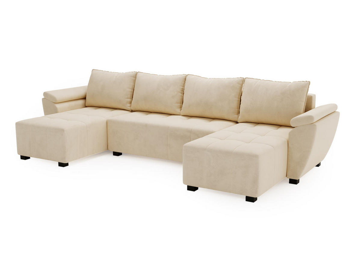 ECKSOFA ZEUS U Monolith 02 mit Schlaffunktion - Beige, Textil (305/88/140cm) - Bedante