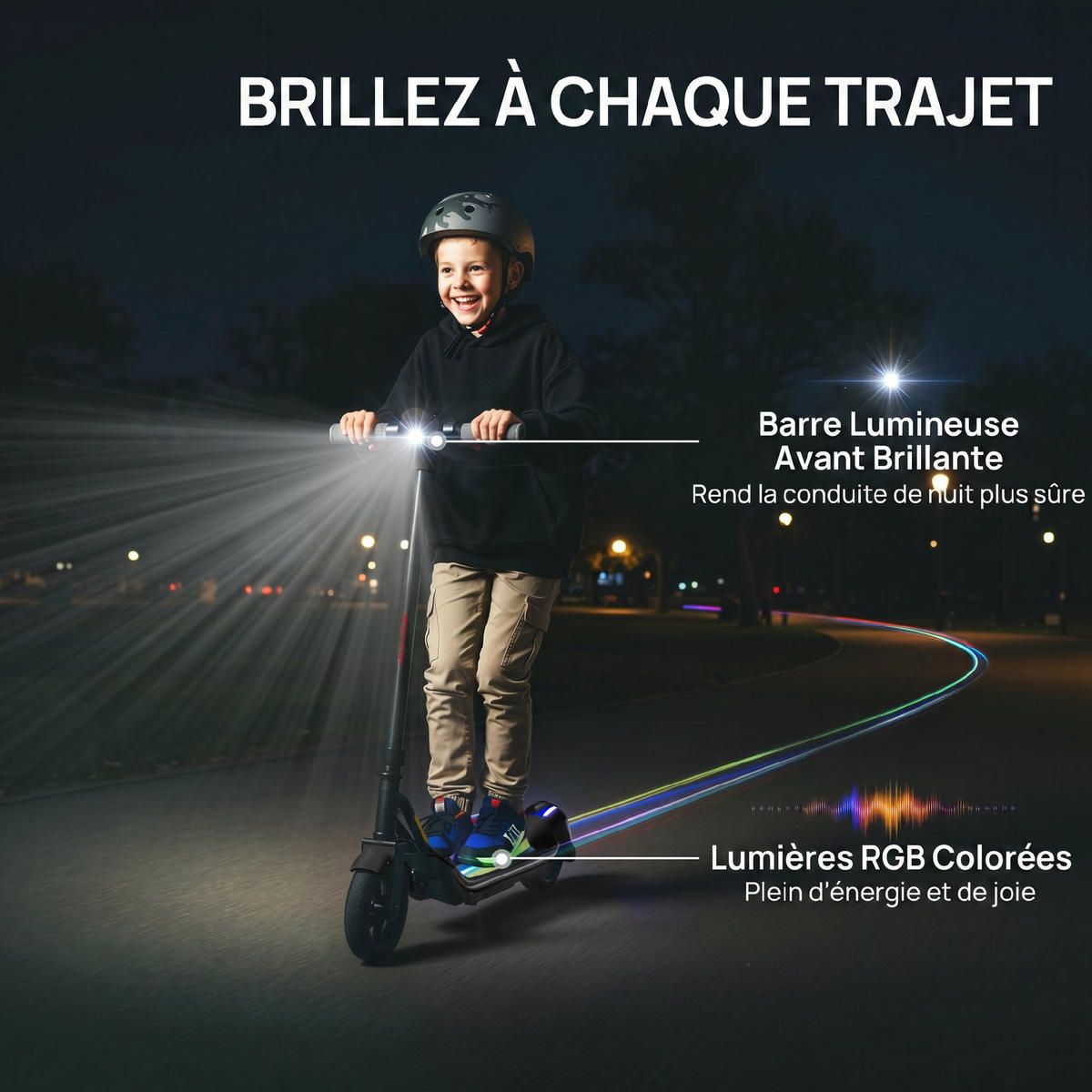 KINDERSCOOTER DE-16992 LED-Display & RGB-Licht Schwarz - Schwarz, Metall (80/34/89cm) - ComfortXL