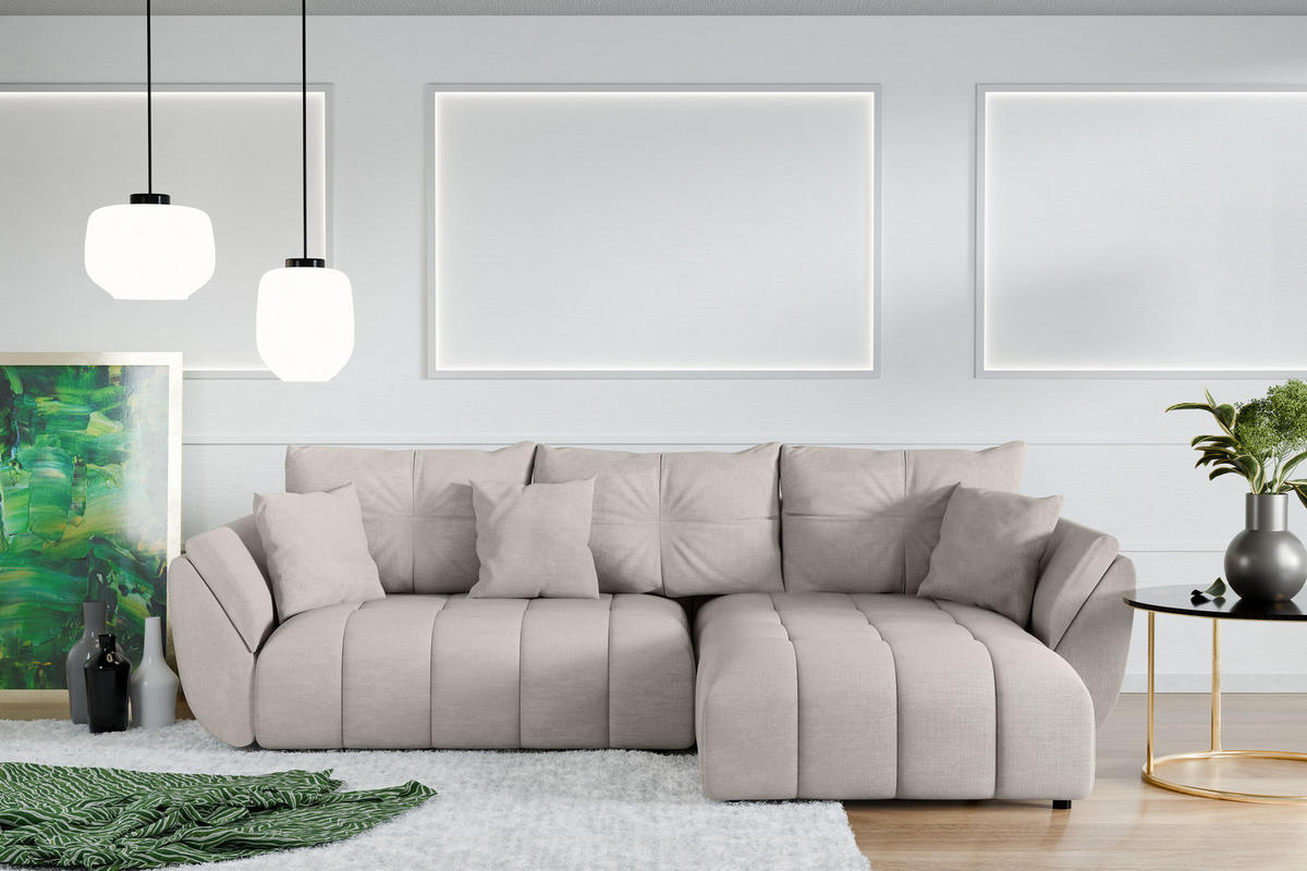 ECKSOFA L Form Antalya Beige 280/190/91 cm – mit Bettkasten - Beige/Schwarz, Kunststoff/Textil (280/190cm) - AX Living