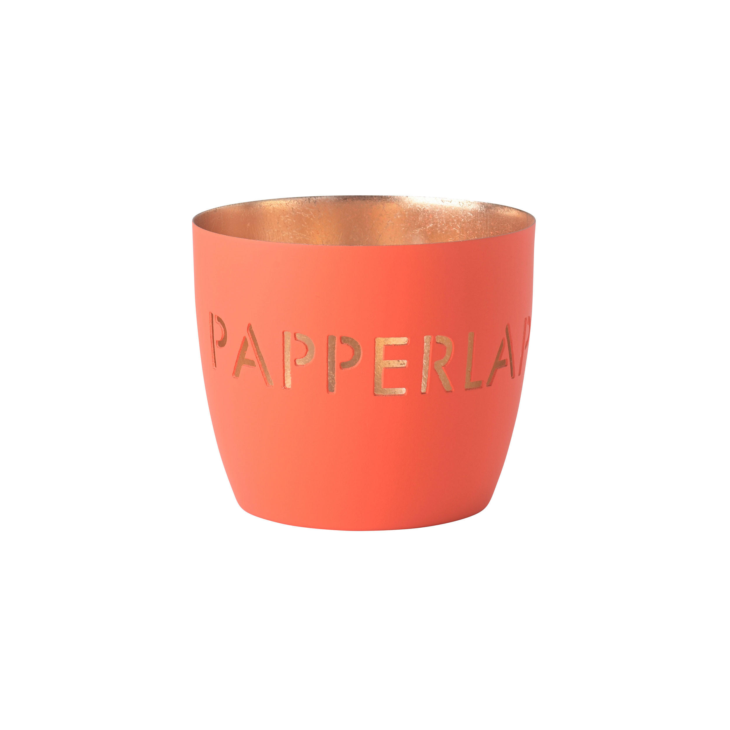 TEELICHTHALTER Madras Papperlapapp M, Eisen, neon orange / Gold, H 8.5 cm - Orange, Metall (8cm) - Gift Company