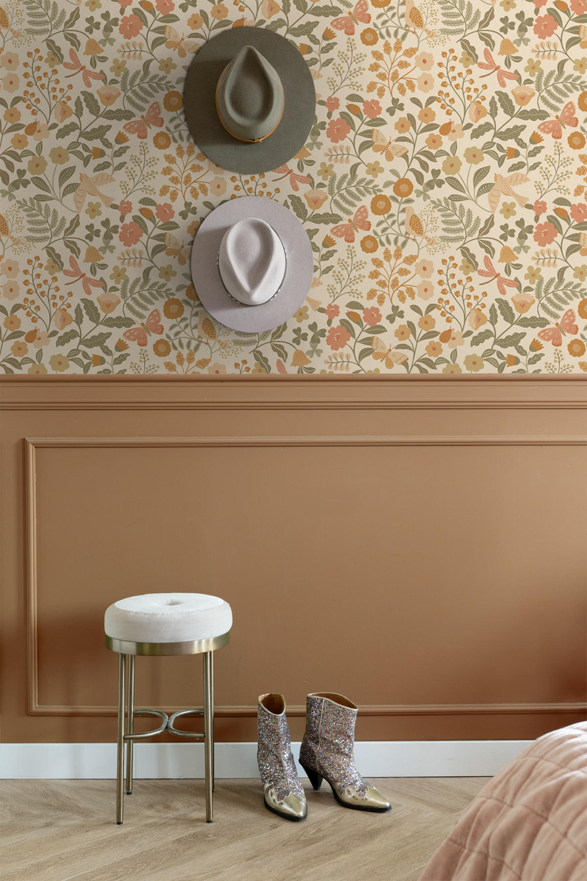 TAPETE Blumen und Vögel 53 cm x 10.05 m - Orange, Papier (53/0.1cm) - ESTAhome